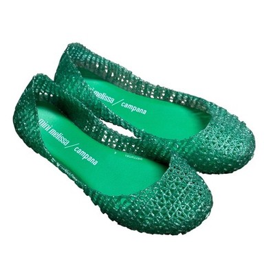 Mini Melissa Campana Papel Green Glitter Jelly Flats Shoes Kids Size 13