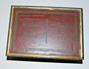Vintage Team Line Rubber Bands Paper Clips Metal Box Holder Gold Red Brown
