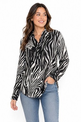 Equipment Femme Women s Silk Shirt XS Blouse White Black Zebra Print Button 