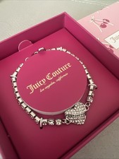 Juicy Couture Silver  Tone & Clear Crystal Tennis Bracelet Juicy Heart Charm NIB