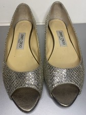 Jimmy Choo Glitter Jeweled Flats Size 37.5 Silver Open Toe Shoes Authentic