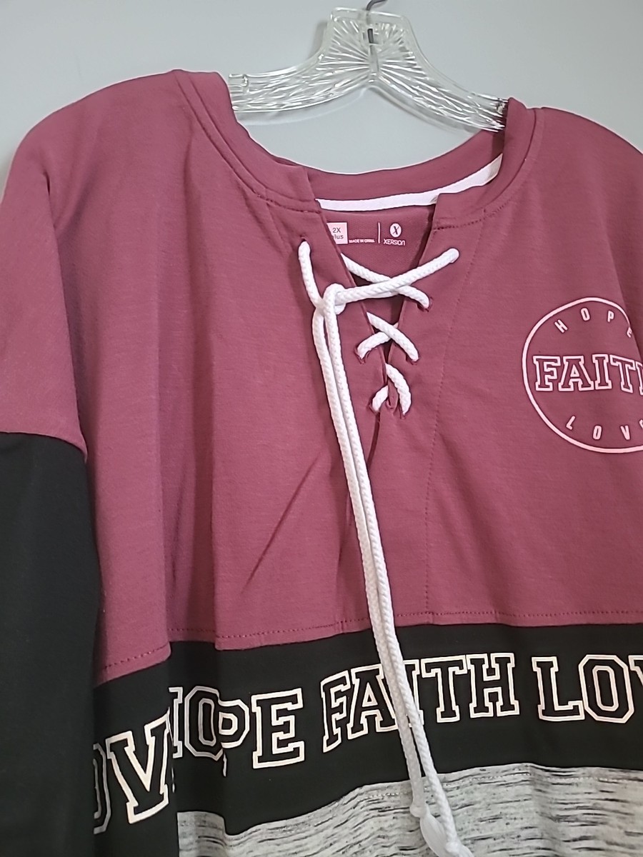 WOMEN'S PULLOVER XERSION LIGHT BURGUNDY HOPE LOGO SZ 2X PLUS CRISS CROSS STRING View 3
