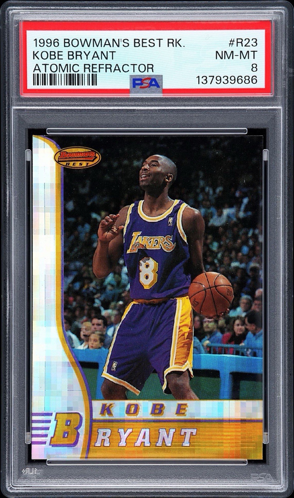 1996 Bowman’s Best ATOMIC REFRACTOR RC *LOW POP 74* PSA 8 Kobe Bryant #R23