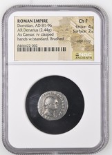 Roman Empire - Domitian - AD 81-96 - Silver Denarius - NGC Ch F - RIC:1081