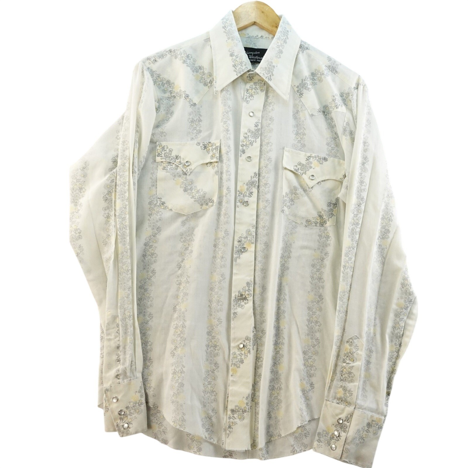 Vintage Champion Western Cowboy Shirt Mens XL Long Sleeve Pearl Snap Floral