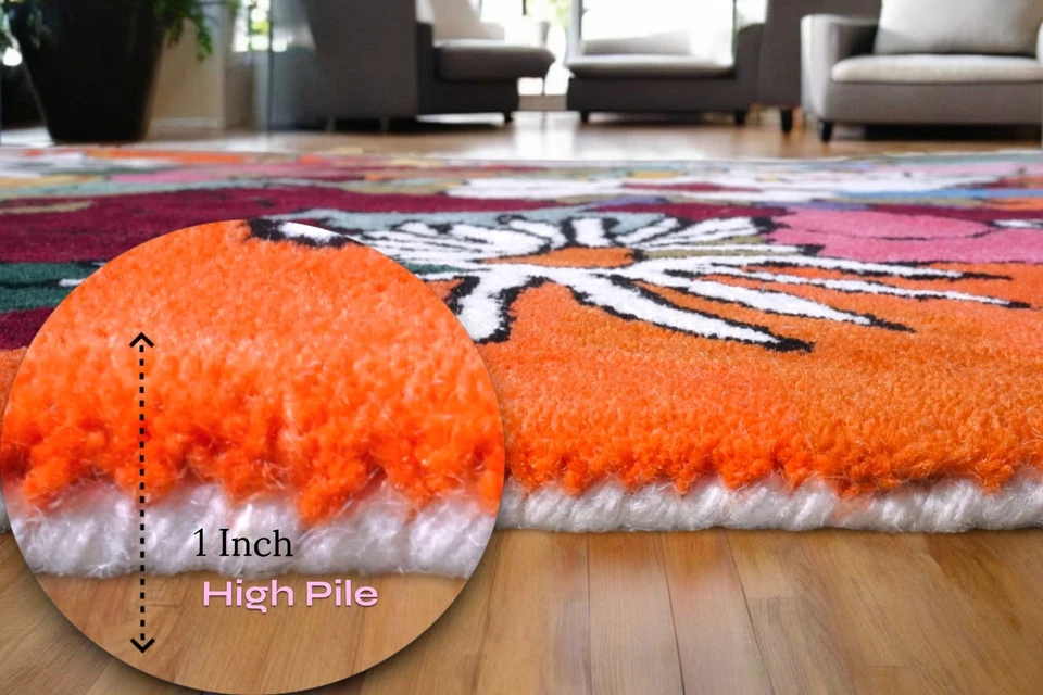 古董花卉塔夫特小地毯 100% 羊毛手工制作 8x10 毛绒客厅地毯 — 第 4/4 张图片