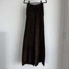 House of CB Chocolate Brown Knit Lounge Pants Size S | Chenille Ribbed Wide Leg