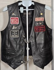 Vintage Wilson's Leather Motorcycle Vest Patches Pins Chains Dancer Jesus Small