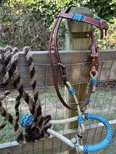 Bitless Hackamore Rawhide Bosal Horsehair Mecate Rein Complete Horse Size Tack