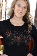 Christmas Rhinestone shirt XS S M L XL XXL 1X 2X 3X 4X 5X Poinsettias