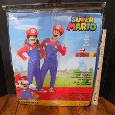 Kids SUPER MARIO BROS HALLOWEEN COSTUME Jumpsuit Hat Mustache Medium 7/8 NEW
