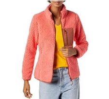 Essentials Women's Sherpa Long-Sleeve Mock Neck Full-Zip Jacket Size M, NEW