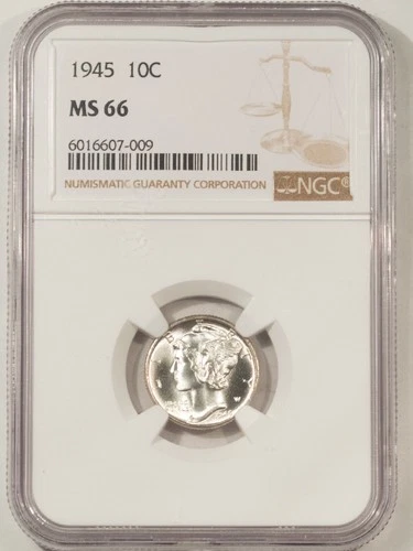1945 MERCURY DIME - NGC MS-66, BLAST WHITE, PARTIAL BAND!