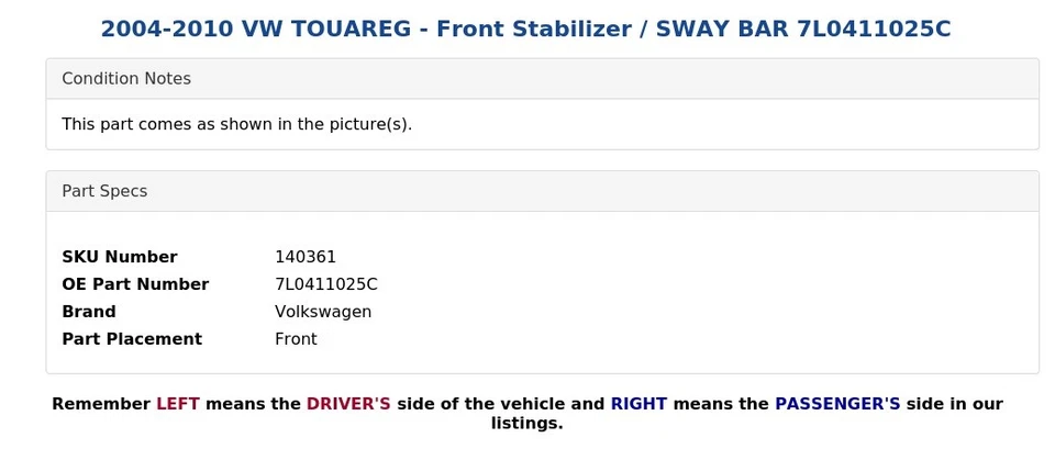 2004-2010 VW TOUAREG - Front Stabilizer / SWAY BAR 7L0411025C - Image 4 of 4