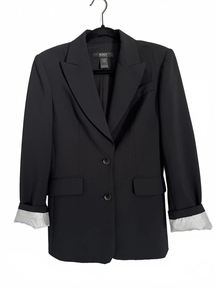 Chaqueta Blazer Body by Victoria Para Mujer Talla 4 Forrada Negra 2 Botones Ajustada Carrera Foto 2 de 4