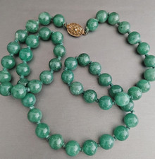 Vintage Chinese Export Green JADE Beaded Necklace Knotted 9mm 23  