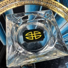 MCM Mid Century Ashtrays With Black & Yellow Design 3.5”x3.5”x1/2”