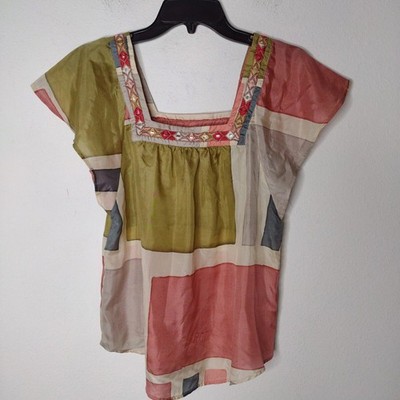 NWOT Akemi + Kin Women's Pink/Green Silk Blouse Size XS