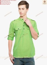 Solid Shirt Kurta Sea Indian Mens Casual Shirts Cotton Tunic Top
