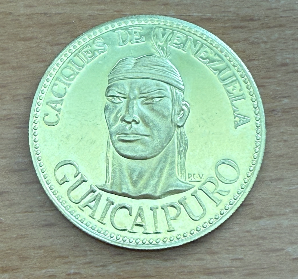 古銭　海外記念幣　ギリシャ Venezuela 1959 Gold 12.2 gram Medal Indian Chiefs - Guaicaipuro