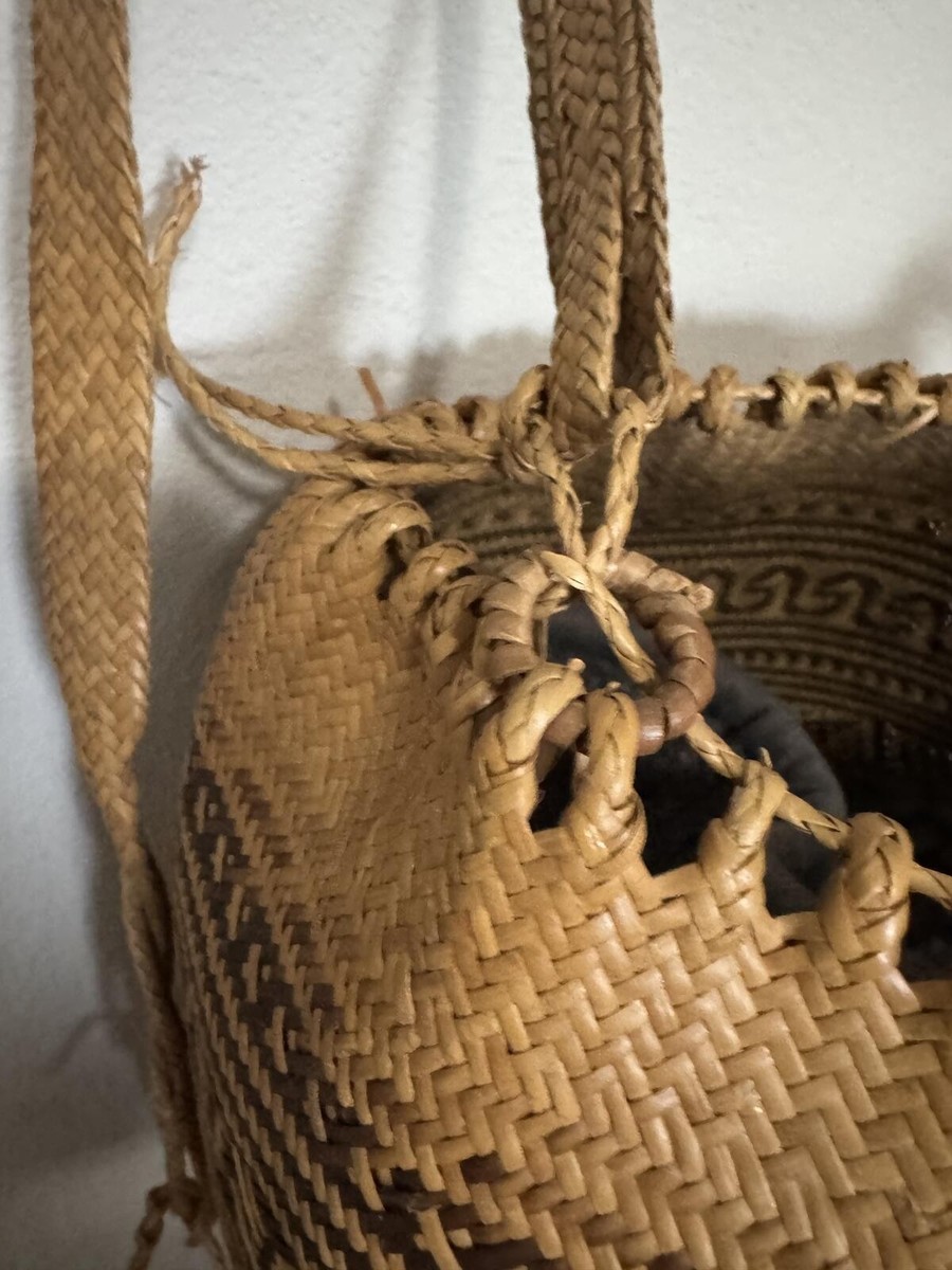Vintage Handwoven Rattan Backpack Basket Tribal Boho Storage  display picture 2