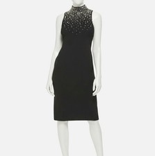 Karl Lagerfeld Paris Women's Black Embellished Mock Neck Sheath Dress Size 12