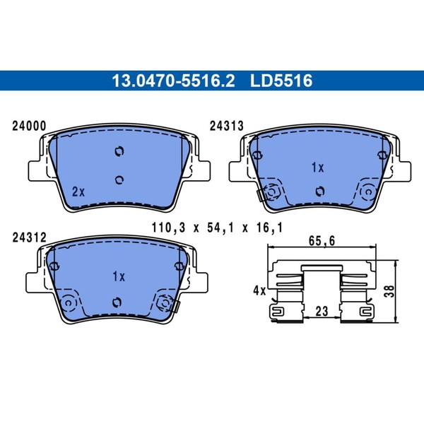 Bremsbelagsatz Scheibenbremse ATE 13.0470-5516.2 FüR Hyundai Santa FE IV-image