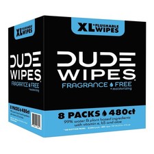 DUDE Wipes XL Flushable Wipes 480 Ct Fragrance Free Moisturizing 8 Sealed Packs