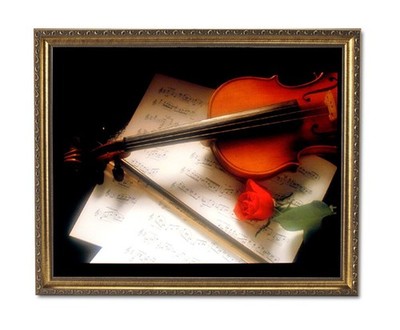 Wood Violin Fiddle Rose Flower Wall Picture Gold Framed Art Print