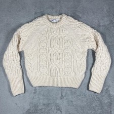 ZARA Sweatshirt Womens S White Pullover Cable Knit Raglan Heavyweight Crewneck