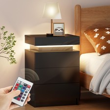 NEW 2/3 Drawer High Gloss Bedside Table Cabinet LED RGB Light Storage Kzwqqwddxc
