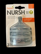 Boon Nursh Silicone Baby Bottle Nipples - Medium Flow Pack Of Three New