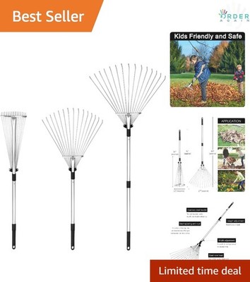 Adjustable Garden Leaf Rake Metal Telescopic Folding Lawn Yard Flowers