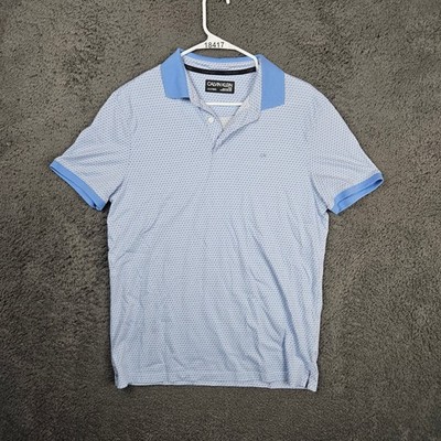 Calvin Klein Men's Light Blue Geometric Print Liquid Touch Polo Shirt M