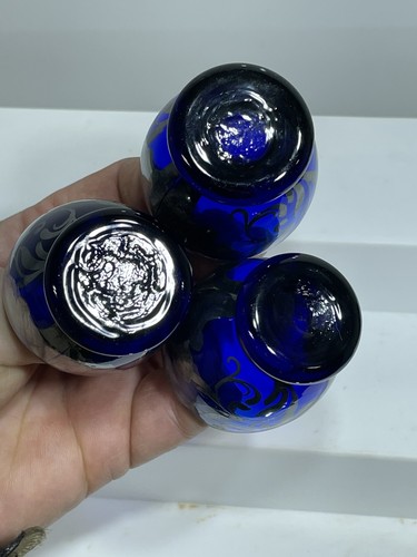 Vintage Murano Cobalt Blue Glass Decanter w stopper Silver Overlay set 6 glasses - Picture 20 of 22