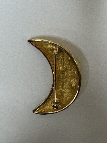 Vintage Christian Dior 80s Gold Plated Diamanté Crystal Crescent Moon Brooch - Picture 7 of 14