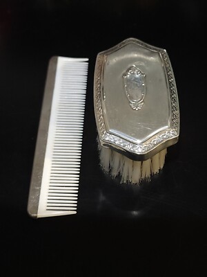 VINTAGE Web Pewter BABY COMB & BRUSH SET - NO MONOGRAM