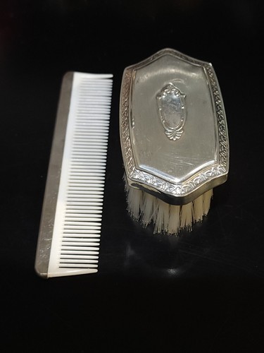 VINTAGE Web Pewter BABY COMB & BRUSH SET - NO MONOGRAM
