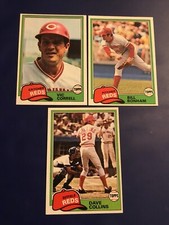 1981 Topps #175 #628 #712 Dave Collins, Bill Bonham, Vic Correll Lot 3 Reds