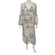 Canyon Retreat Womens Printed Tiered V-Neck Everyday Midi Dress 1X Plus Size