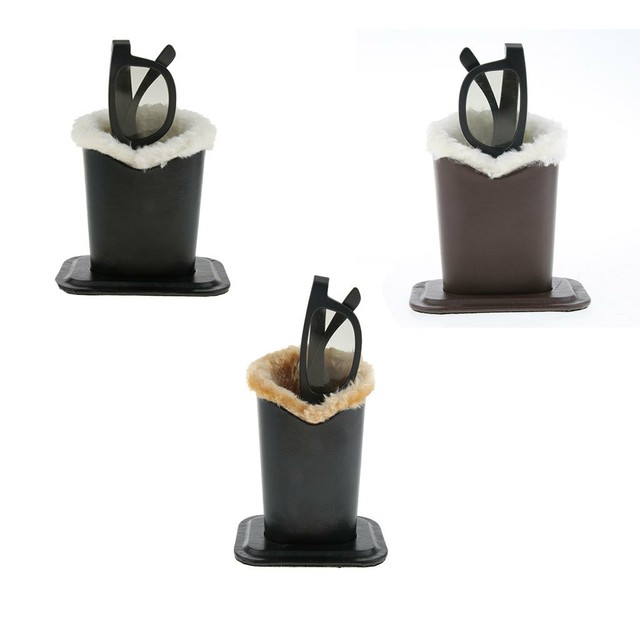 PU Leather Anti Scratch Eyeglass Holder Stand Upright Glasses Case Pen