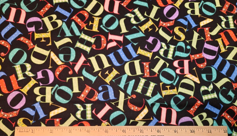 PATCHWORK PALS Black Alphabet Red Rooster OOP HTF Cotton Fabric FAT QUARTER - Image 3 of 4