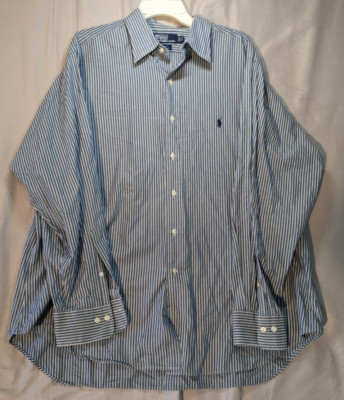 Polo Ralph Lauren Dress Shirt Mens 17.5 34/35 Blue Alcott Pinstriped Button Down