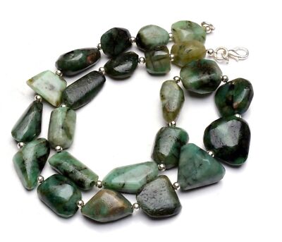 Natural Rough Unpolished Emerald 9-16mm Broad &13-17mm Long Nugget Necklace 18''