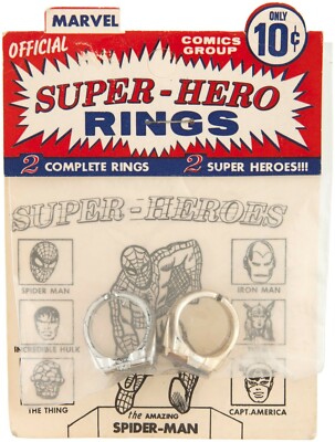 RARE Super-Hero Flicker/Flash RINGS 2-PACK MOC Macman Enterprises Inc. circa1966