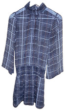 VERONICA M Mini Dress Sheer Plaid High Neck Smocked Bell Sleeves Womens S Black