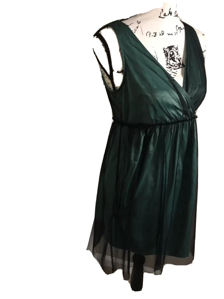 mac & jac Sleeveless V-Neck Teal & Black Midi Dress Sz M EUC - Image 2 of 4