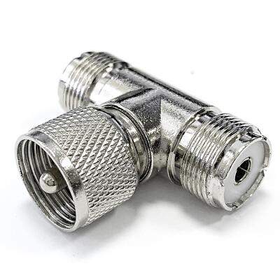 1x T-Adapter UHF-T-Stück Connector 1 UHF PL-Stecker auf 2 UHF Kupplung PL-Buchse