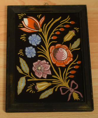 Hinterglasmalerei Naive Malerei Vintage Bild im Holzrahmen Hinterglasbild Blumen