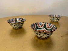 3 Kayo Inaba Kutani Style Handpainted Porcelain Guinomi Sake Cup Pottery Japan